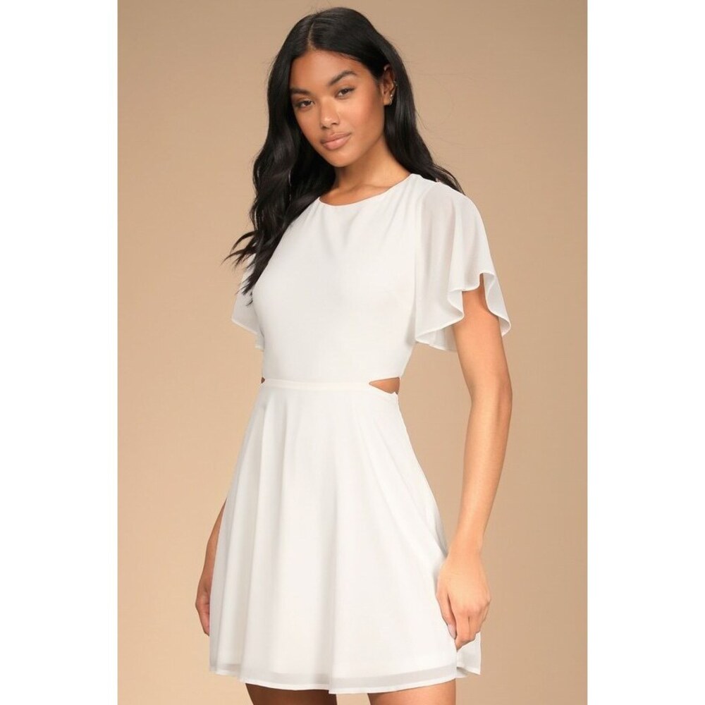 Lulus Blissful Love Ivory Cutout Mini Skater Dress White - Size XL